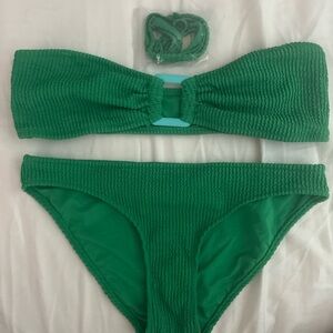 Aerie Textured Emerald Green Bandeau Bikini Set